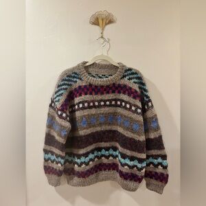 Vintage Hand-Knit Fair Isle Wool Sweater - Nordic Pattern | A6